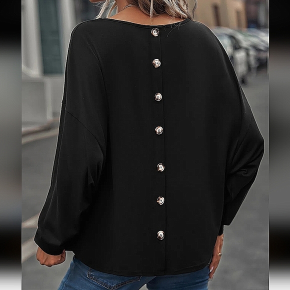 Back Button V-Neck Top - Picture 5 of 5